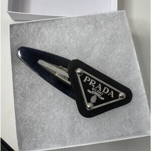 Prada Vintage Hair Clip Barrette Logo Black Women's Fashion Accessory